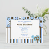 Invitation 5x7 Mod Turtle Blue Baby shower à points tendance (Debout devant)