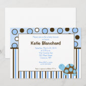 Invitation 5x7 Mod Turtle Blue Baby shower à points tendance (Devant / Derrière)