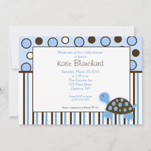 Invitation 5x7 Mod Turtle Blue Baby shower à points tendance (Devant)