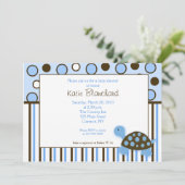 Invitation 5x7 Mod Turtle Blue Baby shower à points tendance (Debout devant)