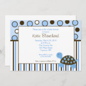 Invitation 5x7 Mod Turtle Blue Baby shower à points tendance (Devant / Derrière)