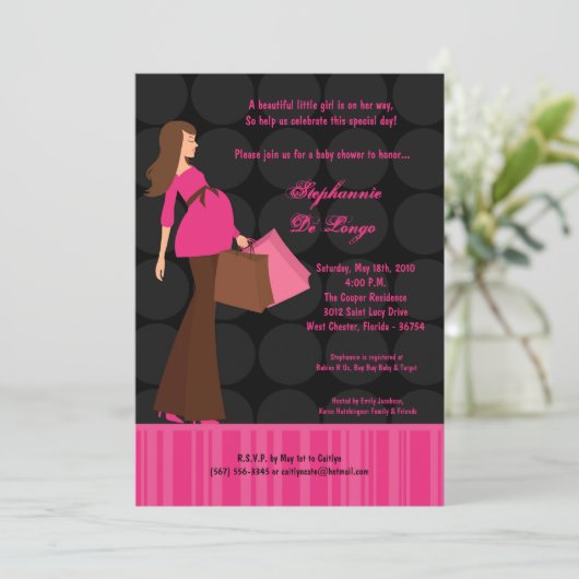 Invitation 5x7 Modern Mod Maman Shopping Baby shower Invitati (Debout devant)