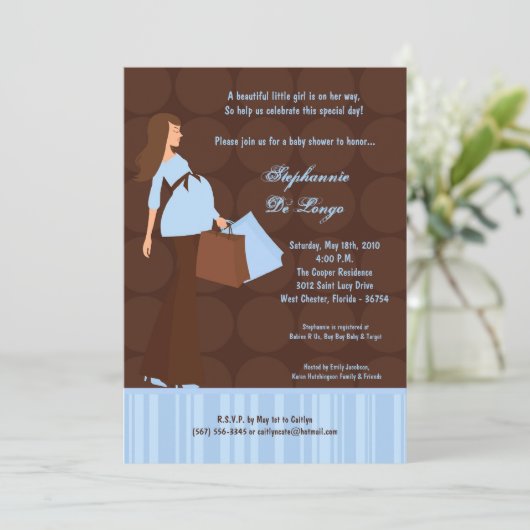 Invitation 5x7 Modern Mod Maman Shopping Baby shower Invitati (Debout devant)