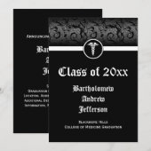 Invitation 5x7 Noir/Blanc Caduceus Médicale School Graduation (Devant / Derrière)