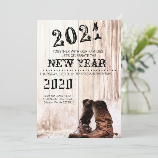 Invitation 5x7 Nouvel An L'Invitation Boots Country Rustic (Debout devant)