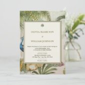 Invitation 5x7 Olive Green Tropical Peacock Palm Mariage (Debout devant)