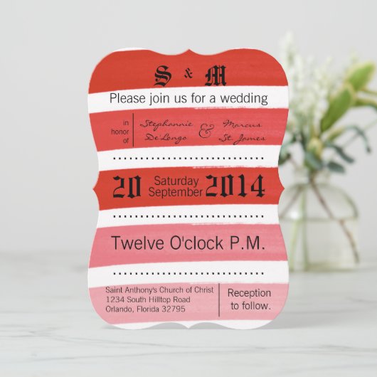 Invitation 5x7 Ombre Stripe Red Line Fade (Debout devant)