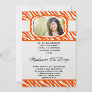 Invitation 5x7 Oran Zebra Imprimer Patter Quinceanera Invitat