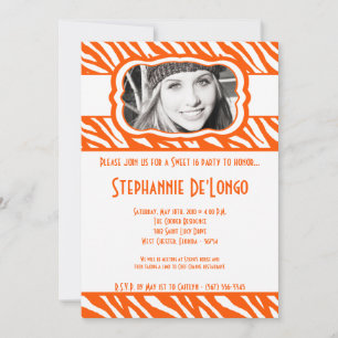 Invitation 5x7 Orang Zebra PHOTO Sweet 16 Anniversaire Invita