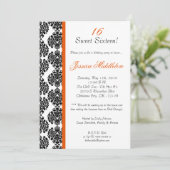 Invitation 5x7 Orange Damask Lace Anniversaire Fête Invitatio (Debout devant)