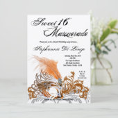 Invitation 5x7 Orange Masquerade Sweet 16 Anniversaire Invita (Debout devant)
