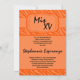 Invitation 5x7 Orange Zebra Imprimer Quinceanera 15 Invitatio