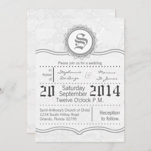 Invitation 5x7 Pays Dentelle blanche Imprimer (Devant / Derrière)