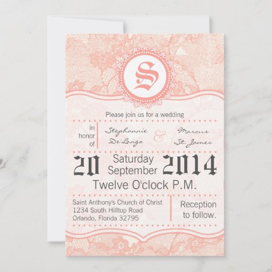 Invitation 5x7 Pays Dentelle de corail Imprimer (Devant)