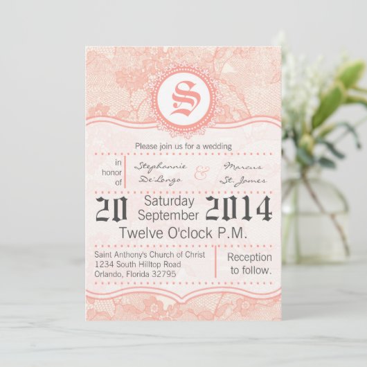 Invitation 5x7 Pays Dentelle de corail Imprimer (Debout devant)