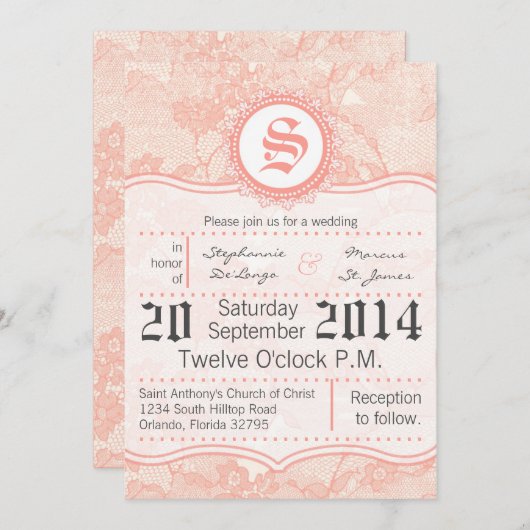 Invitation 5x7 Pays Dentelle de corail Imprimer (Devant / Derrière)