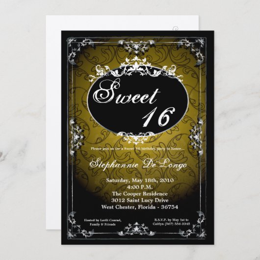 Invitation 5x7 Pendentif Broach Sweet 16 Anniversaire Invitat (Devant / Derrière)