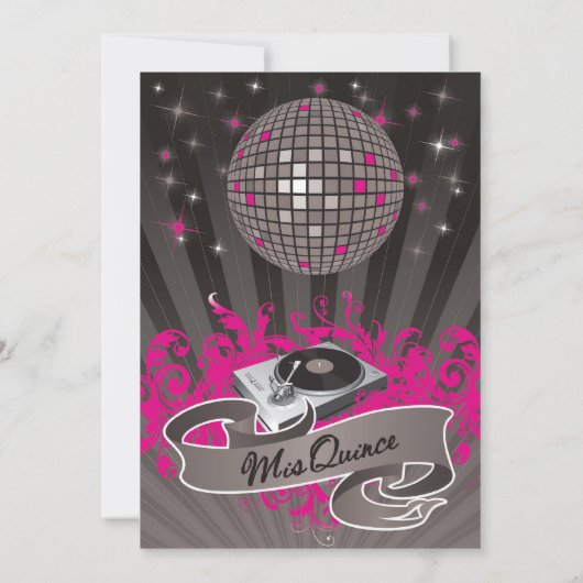 Invitation 5x7 Pink DJ Spin Tourne-disque Quinceanera Invitat (Dos)