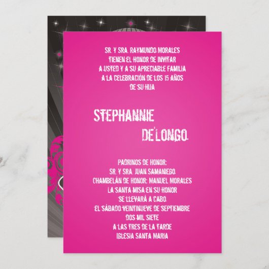 Invitation 5x7 Pink DJ Spin Tourne-disque Quinceanera Invitat (Devant / Derrière)