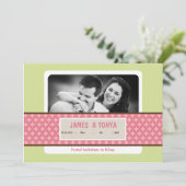 Invitation 5x7 Pink Green Photo Enregistrer la date Annonce (Debout devant)