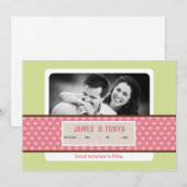Invitation 5x7 Pink Green Photo Enregistrer la date Annonce (Devant / Derrière)