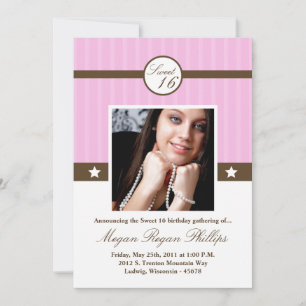 Invitation 5x7 Pink Stripe PHOTO Sweet 16 Anniversaire Invita