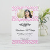 Invitation 5x7 Pink Zebra Imprimer Patter Quinceanera Invitat (Debout devant)