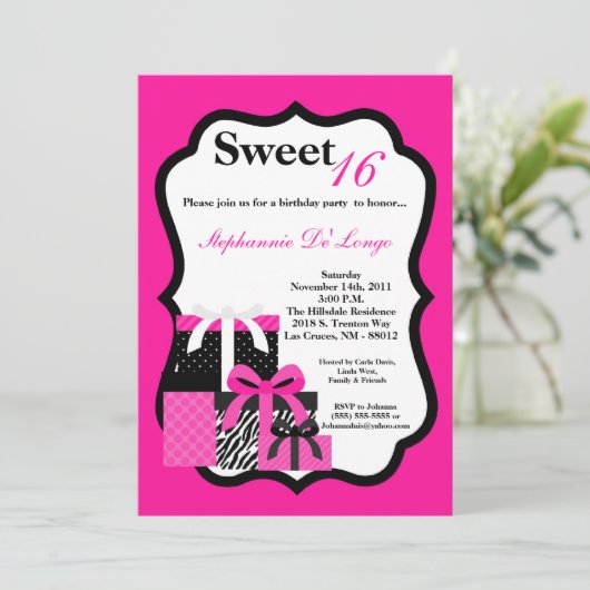 Invitation 5x7 Pink Zebra présente l'invitation de fête d'ann (Debout devant)