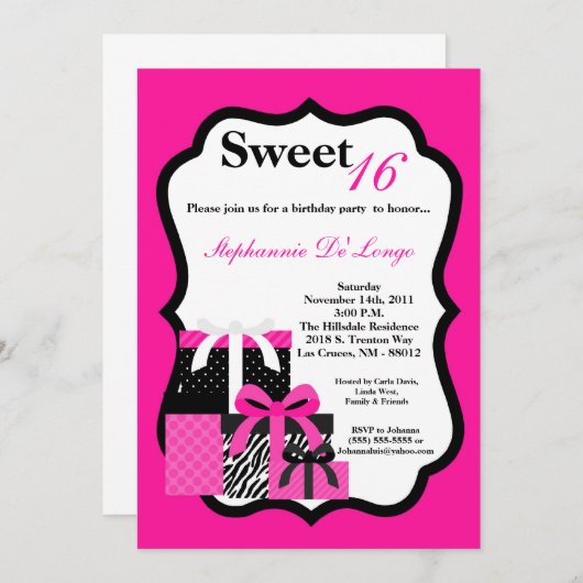 Invitation 5x7 Pink Zebra présente l'invitation de fête d'ann (Devant / Derrière)