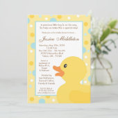 Invitation 5x7 Pointe Polka Dot Rubber Ducky Baby shower Invi (Debout devant)
