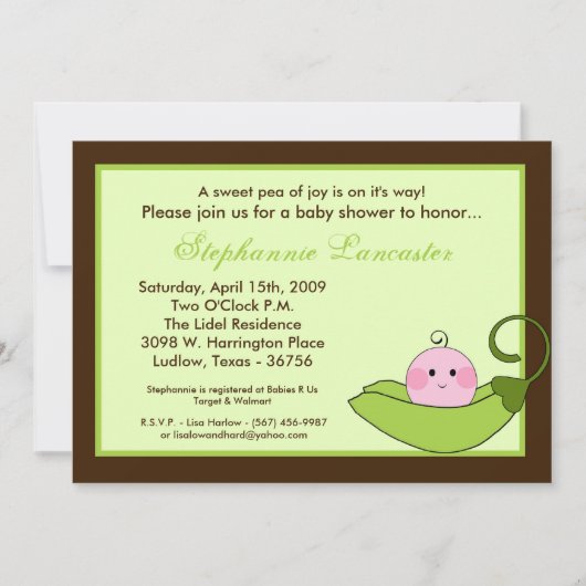 Invitation 5x7 Pois doux verts en Baby shower de pois (Devant)