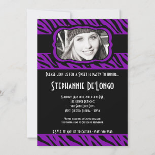 Invitation 5x7 Purpl Zebra PHOTO Sweet 16 Anniversaire Invita