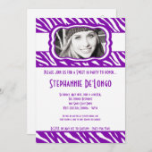 Invitation 5x7 Purpl Zebra PHOTO Sweet 16 Anniversaire Invita (Devant / Derrière)