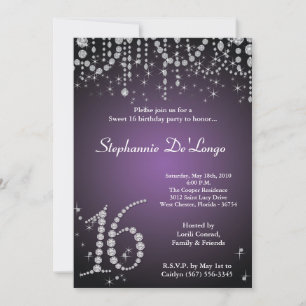 Invitation 5x7 Purple Diamond Sweet 16 Anniversaire Invitatio