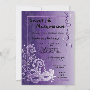 Invitation 5x7 Purple Masquerade Sweet 16 Anniversaire Invita