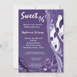 Invitation 5x7 Purple Masquerade Sweet 16 Anniversaire Invita