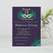 Invitation 5x7 Purple Masquerade Sweet 16 Anniversaire Invita (Debout devant)