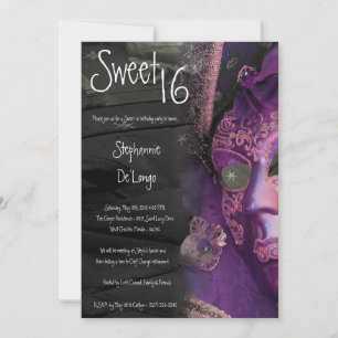 Invitation 5x7 Purple Masquerade Sweet 16 Anniversaire Invita