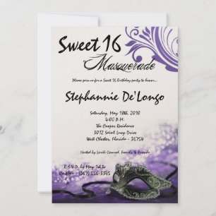 Invitation 5x7 Purple Masquerade Sweet 16 Anniversaire Invita