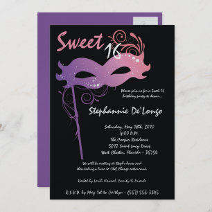 Invitation 5x7 Purple Masquerade Sweet 16 Anniversaire Invita