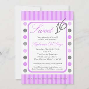 Invitation 5x7 Purple Polka Dot Sweet 16 Anniversaire Invitat