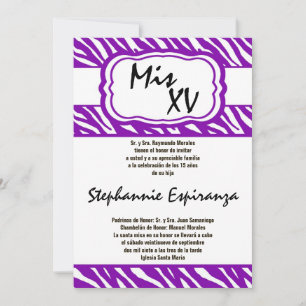 Invitation 5x7 Purple Zebra Imprimer Quinceanera 15 Invitatio