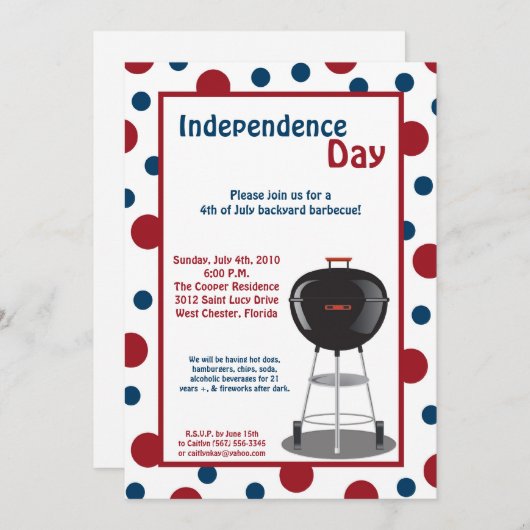Invitation 5x7 Quatrième 4 juillet (Devant / Derrière)