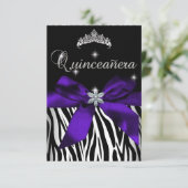 Invitation 5x7 Quinceanera Violet Zèbre Noir Blanc (Debout devant)