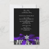 Invitation 5x7 Quinceanera Violet Zèbre Noir Blanc (Dos)