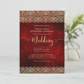 Invitation 5x7 RED Gold Lace Mariage Imprimer ou TÉLÉCHARGER (Debout devant)