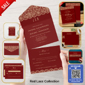 Invitation 5x7 RED Gold Lace Mariage Imprimer ou TÉLÉCHARGER