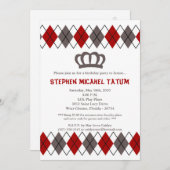 Invitation 5x7 Red Gra Jacquard Couronne Anniversaire Fête In (Devant / Derrière)