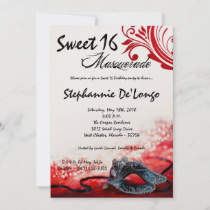 Invitation 5x7 Red Masquerade Sweet 16 Anniversaire Invitatio