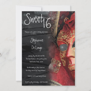 Invitation 5x7 Red Masquerade Sweet 16 Anniversaire Invitatio